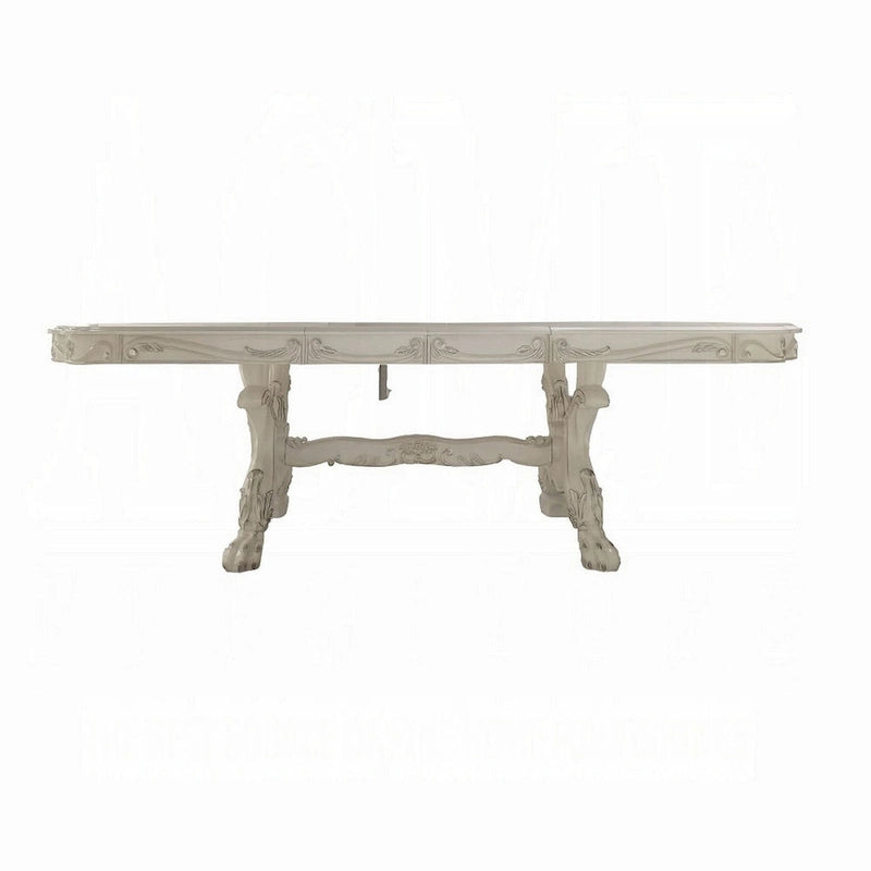 Table à manger, piédestal double, bois blanc cassé