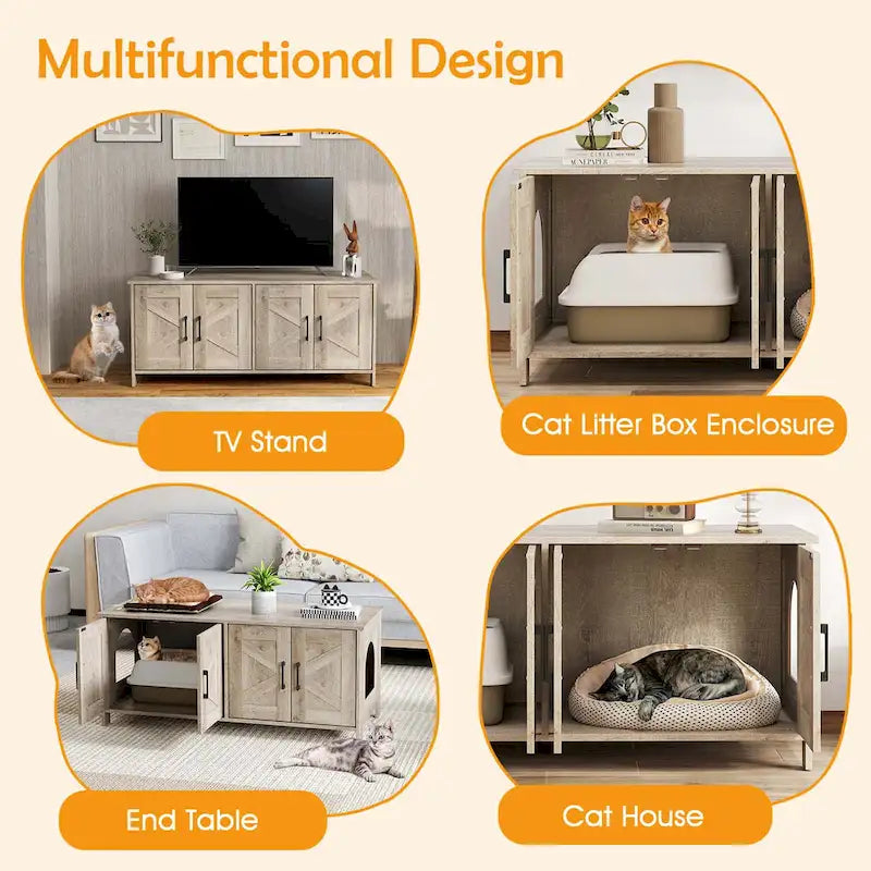 Meuble cache litière double pour 2 chats en bois