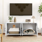 Meuble cache litière double pour 2 chats en bois
