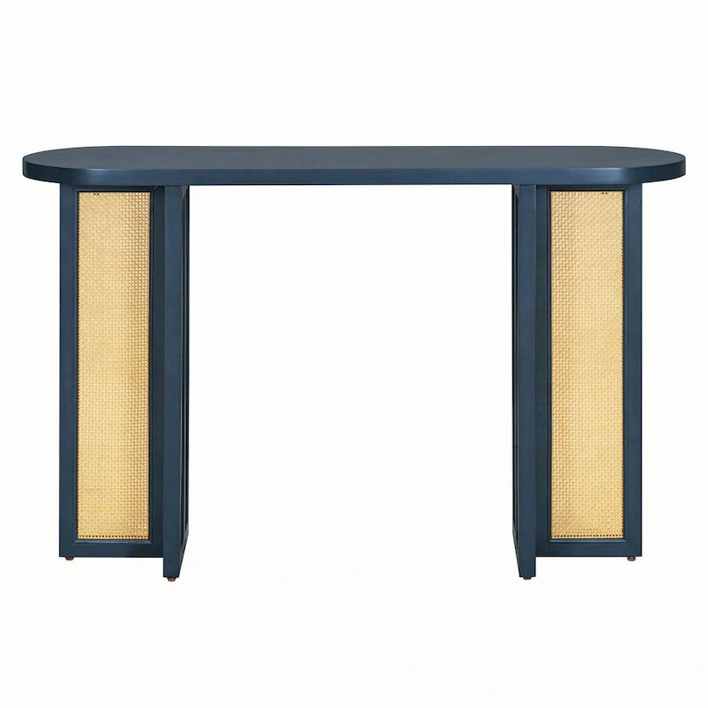 Console de table d'entrée en rotin de style rustique, bleu marine