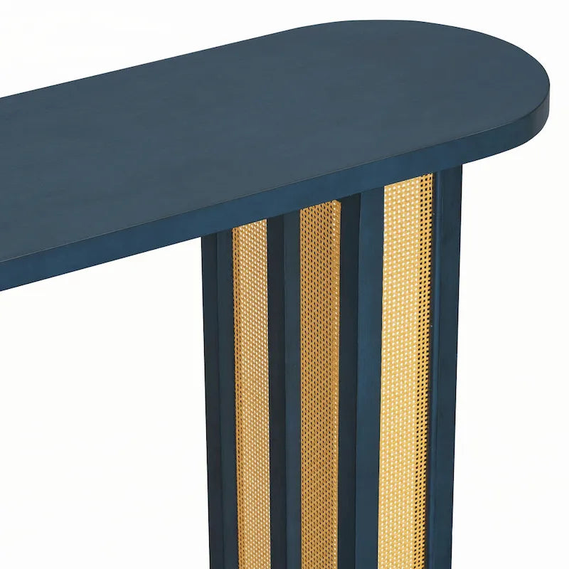 Console de table d'entrée en rotin de style rustique, bleu marine