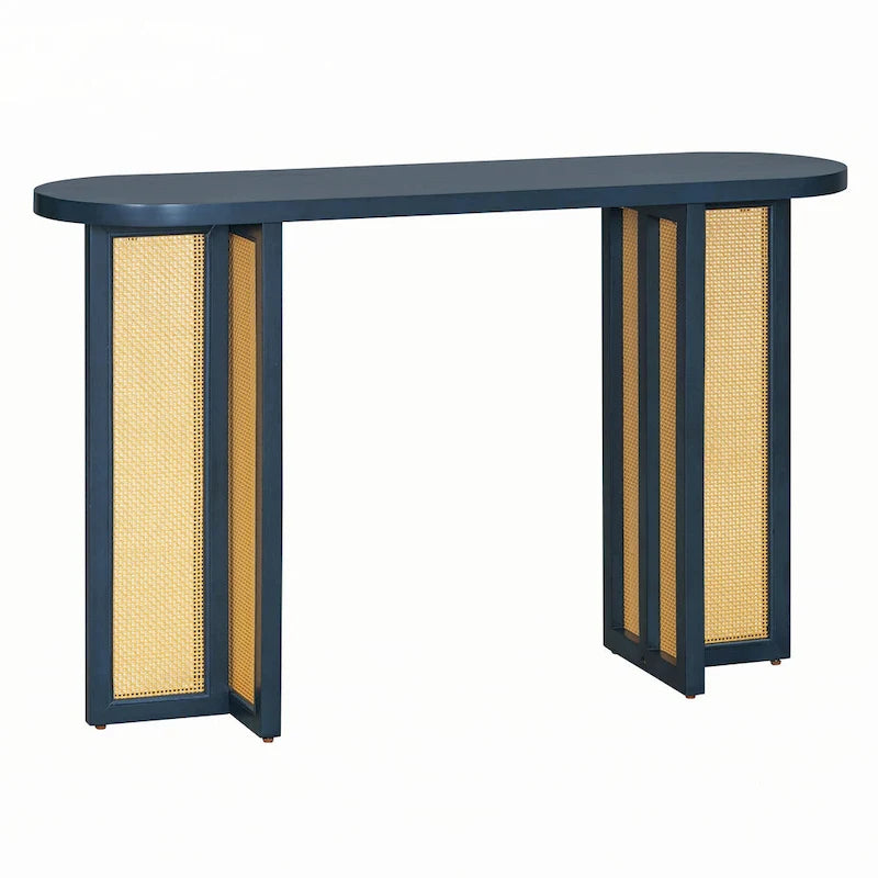 Console de table d'entrée en rotin de style rustique, bleu marine