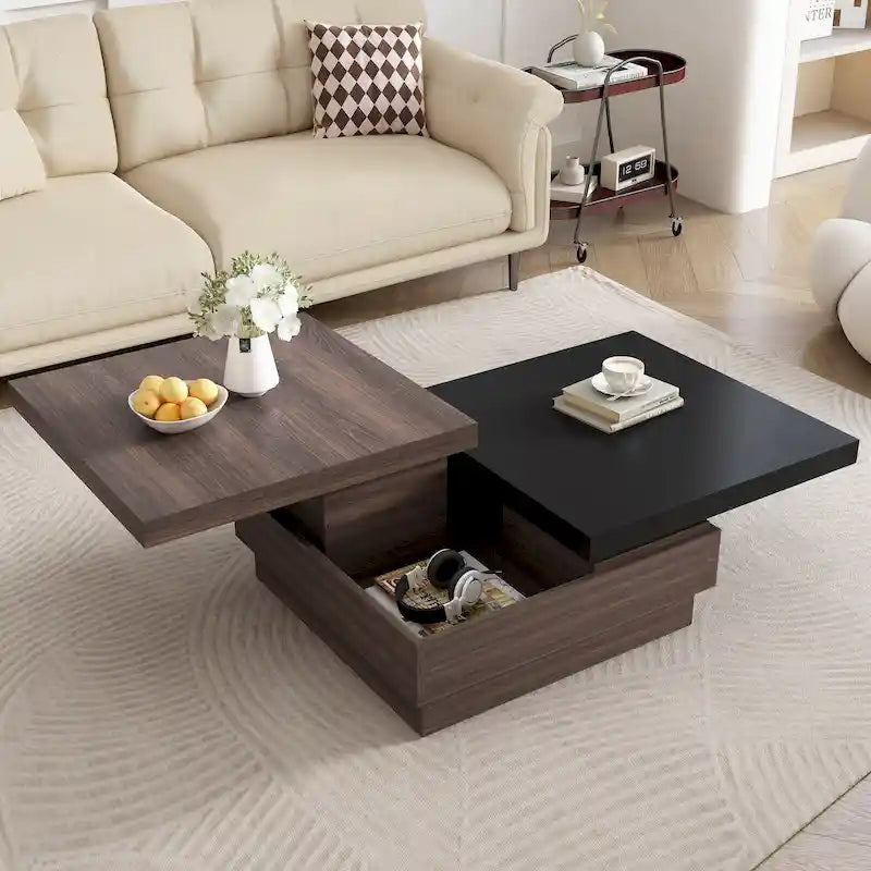 Table basse moderne à plateau pivotant à 2 niveaux