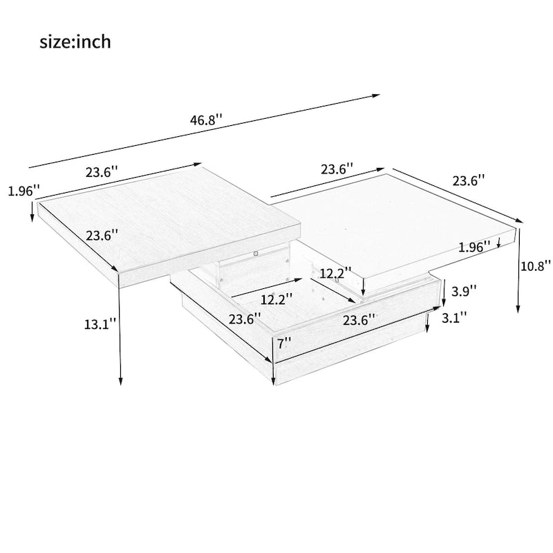 Table basse moderne à plateau pivotant à 2 niveaux