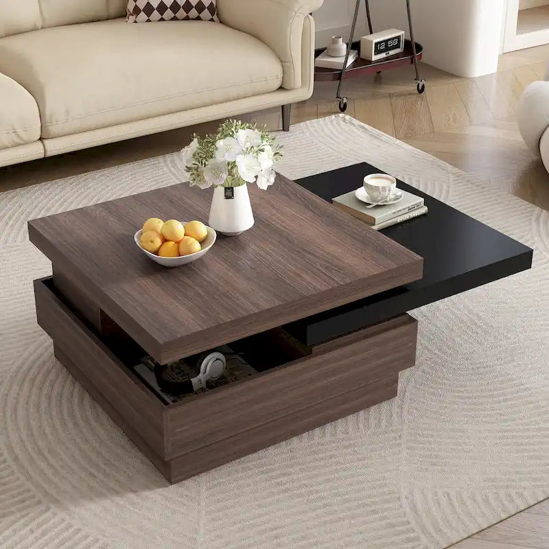 Table basse moderne à plateau pivotant à 2 niveaux
