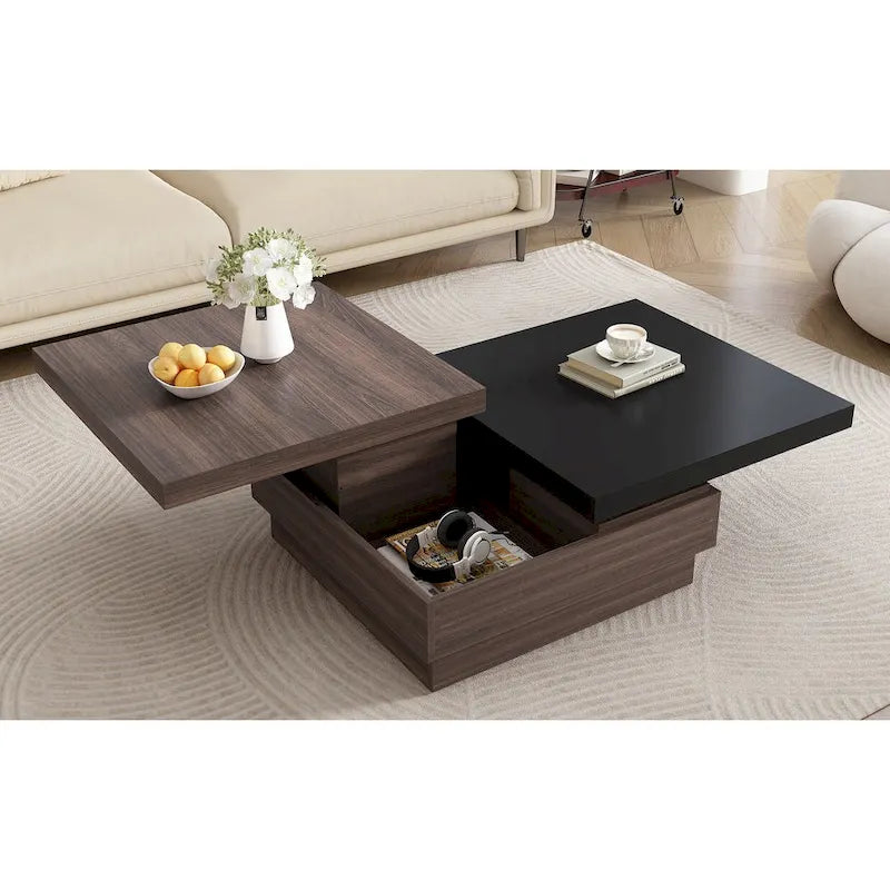 Table basse moderne à plateau pivotant à 2 niveaux