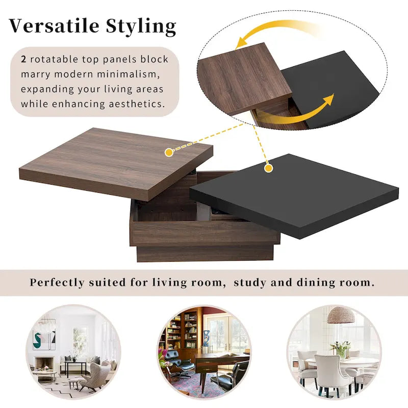 Table basse moderne à plateau pivotant à 2 niveaux