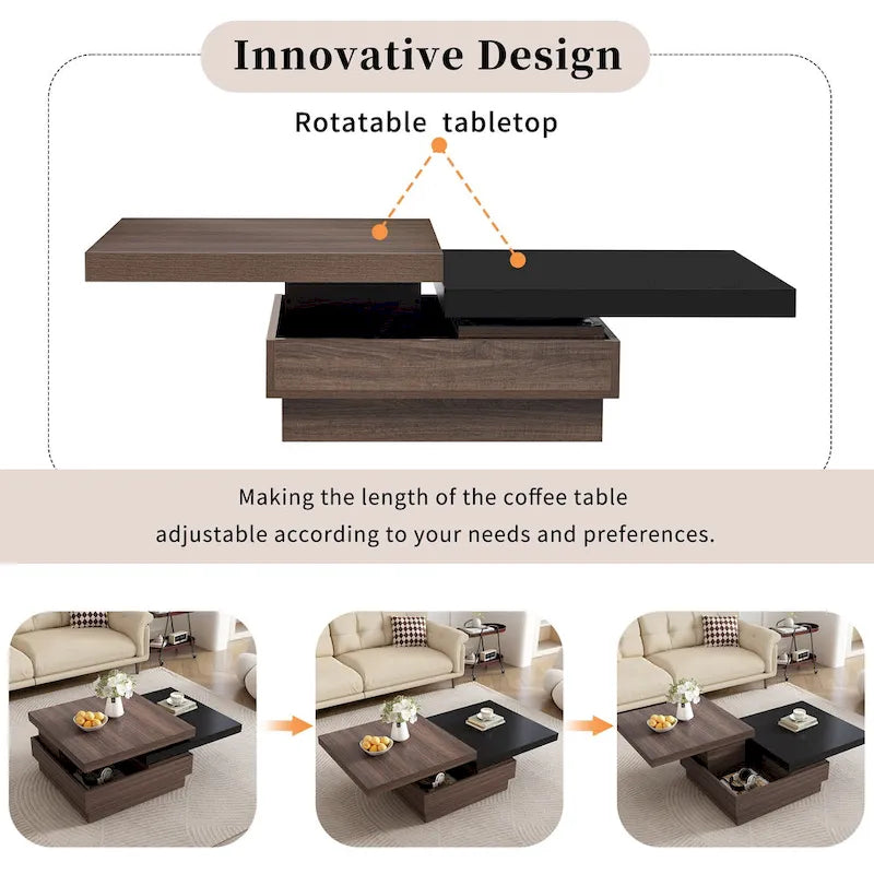 Table basse moderne à plateau pivotant à 2 niveaux