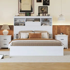 Lit plateforme vintage avec tête de lit de rangement et station de charge