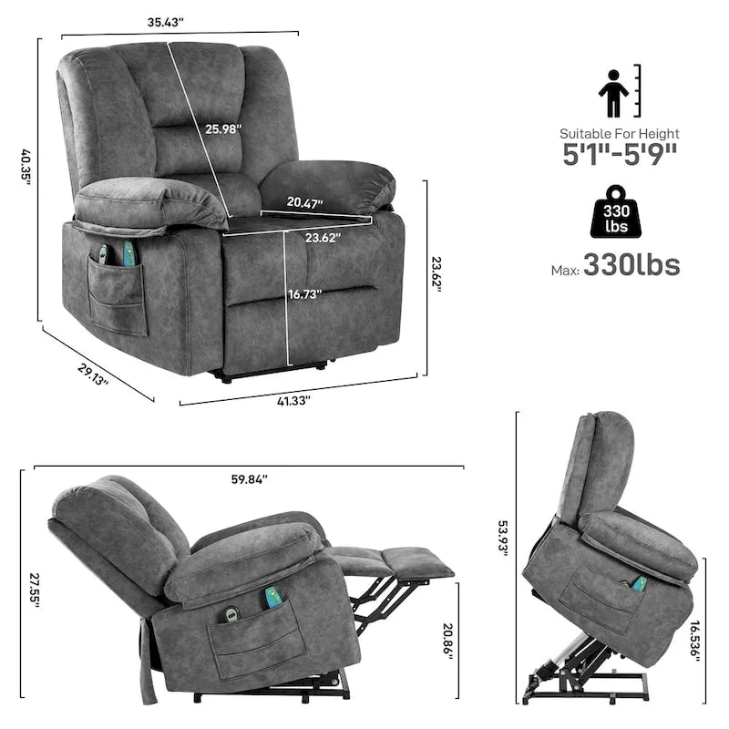Fauteuil inclinable releveur électrique moderne, canapé de massage individuel avec chauffage lombaire