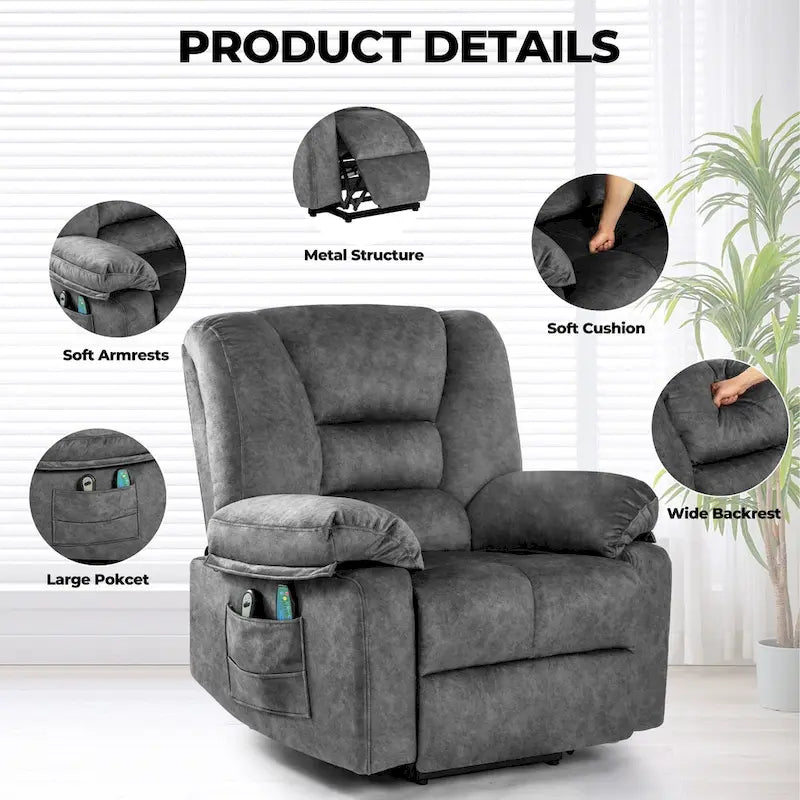 Fauteuil inclinable releveur électrique moderne, canapé de massage individuel avec chauffage lombaire