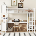 Lit mezzanine tout-en-un en métal avec bureau en L et armoire, pour chambres à coucher