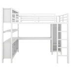 Lit mezzanine tout-en-un en métal avec bureau en L et armoire, pour chambres à coucher