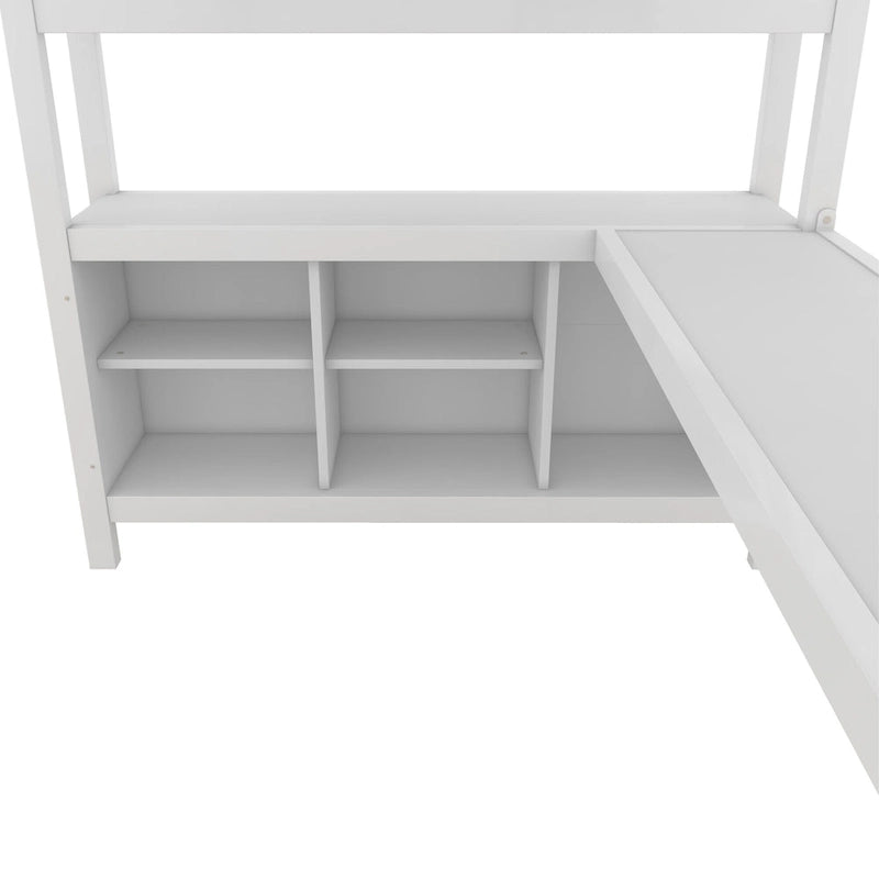 Lit mezzanine tout-en-un en métal avec bureau en L et armoire, pour chambres à coucher