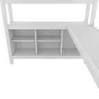 Lit mezzanine tout-en-un en métal avec bureau en L et armoire, pour chambres à coucher