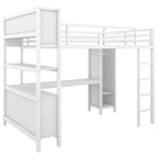 Lit mezzanine tout-en-un en métal avec bureau en L et armoire, pour chambres à coucher