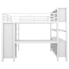 Lit mezzanine tout-en-un en métal avec bureau en L et armoire, pour chambres à coucher