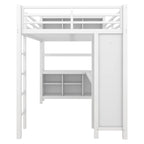 Lit mezzanine tout-en-un en métal avec bureau en L et armoire, pour chambres à coucher