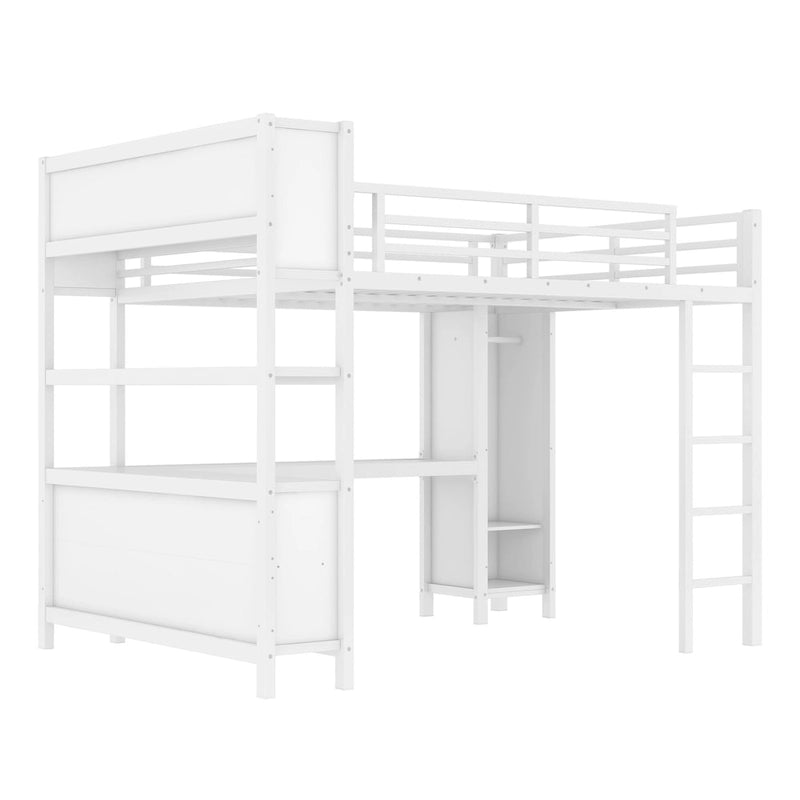 Lit mezzanine tout-en-un en métal avec bureau en L et armoire, pour chambres à coucher