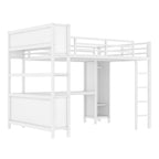 Lit mezzanine tout-en-un en métal avec bureau en L et armoire, pour chambres à coucher