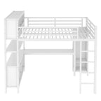 Lit mezzanine tout-en-un en métal avec bureau en L et armoire, pour chambres à coucher