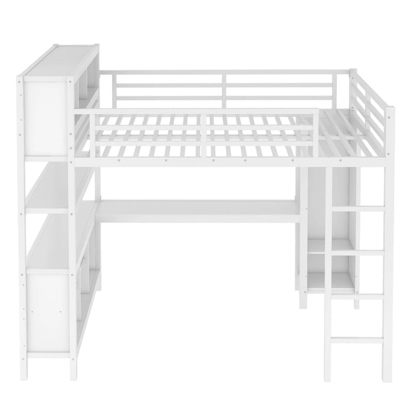 Lit mezzanine tout-en-un en métal avec bureau en L et armoire, pour chambres à coucher