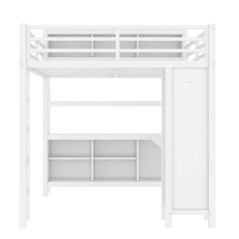 Lit mezzanine tout-en-un en métal avec bureau en L et armoire, pour chambres à coucher