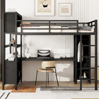 Lit mezzanine tout-en-un en métal avec bureau en L et armoire, pour chambres à coucher
