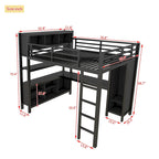 Lit mezzanine tout-en-un en métal avec bureau en L et armoire, pour chambres à coucher