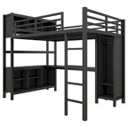 Lit mezzanine tout-en-un en métal avec bureau en L et armoire, pour chambres à coucher
