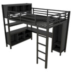 Lit mezzanine tout-en-un en métal avec bureau en L et armoire, pour chambres à coucher