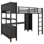 Lit mezzanine tout-en-un en métal avec bureau en L et armoire, pour chambres à coucher