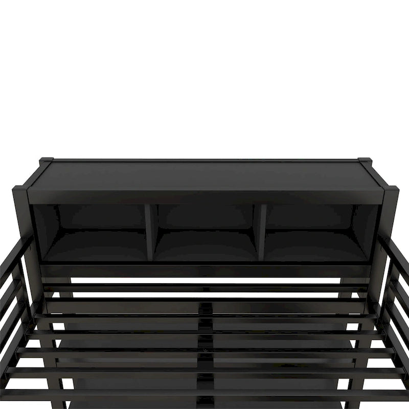 Lit mezzanine tout-en-un en métal avec bureau en L et armoire, pour chambres à coucher