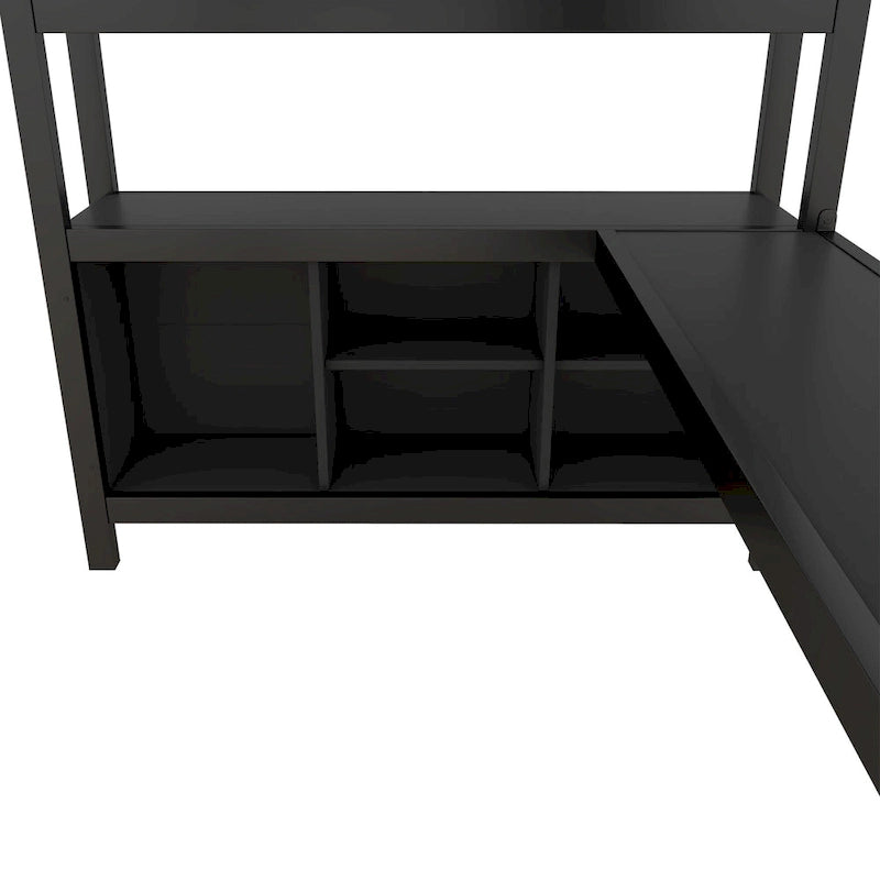 Lit mezzanine tout-en-un en métal avec bureau en L et armoire, pour chambres à coucher
