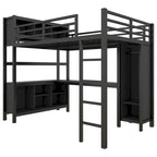 Lit mezzanine tout-en-un en métal avec bureau en L et armoire, pour chambres à coucher