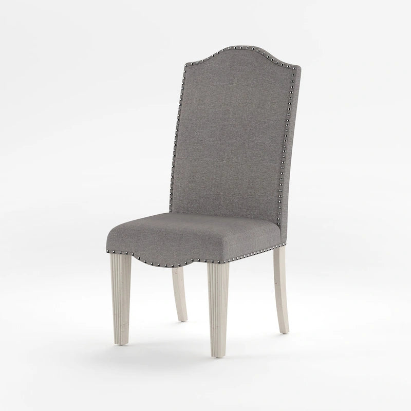Chaises de salle à manger antiques en tissu gris