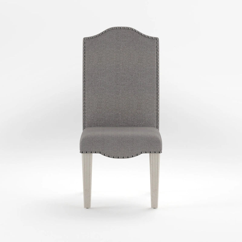 Chaises de salle à manger antiques en tissu gris