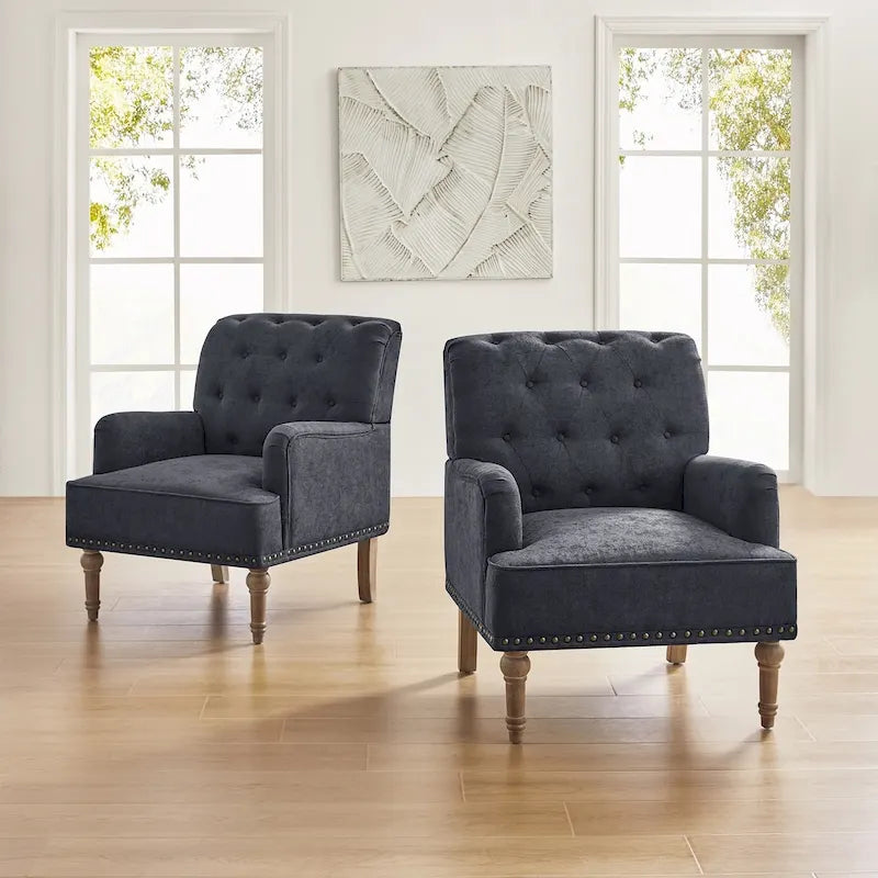 Fauteuil d'appoint rembourré traditionnel avec dossier capitonné