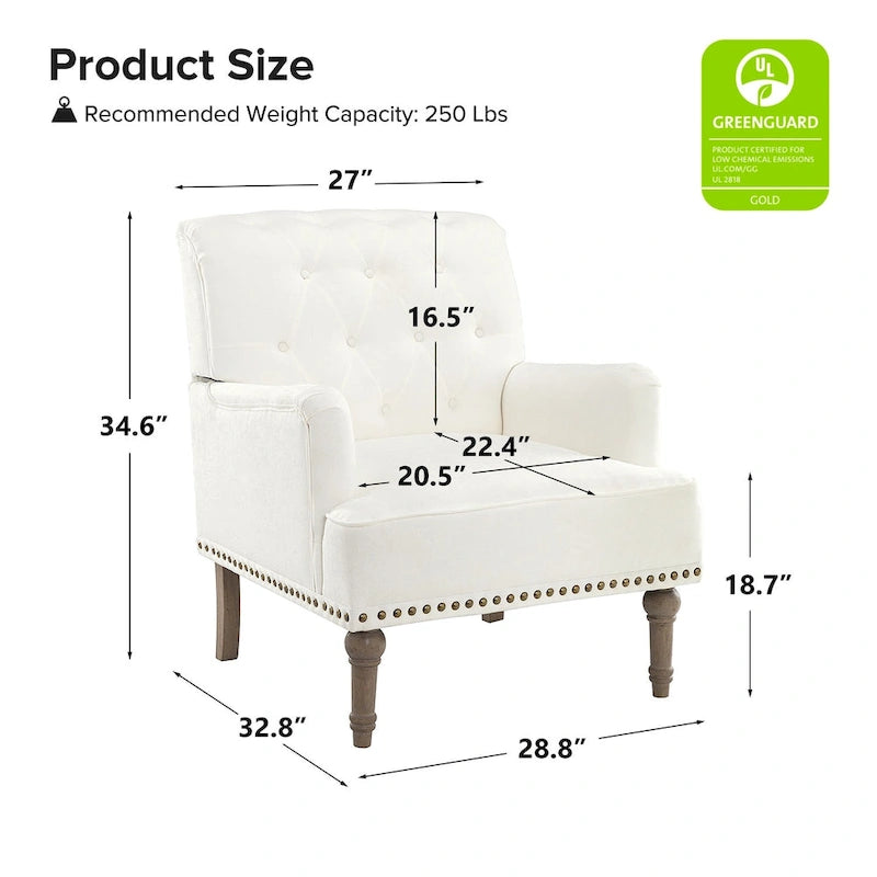 Fauteuil d'appoint rembourré traditionnel avec dossier capitonné