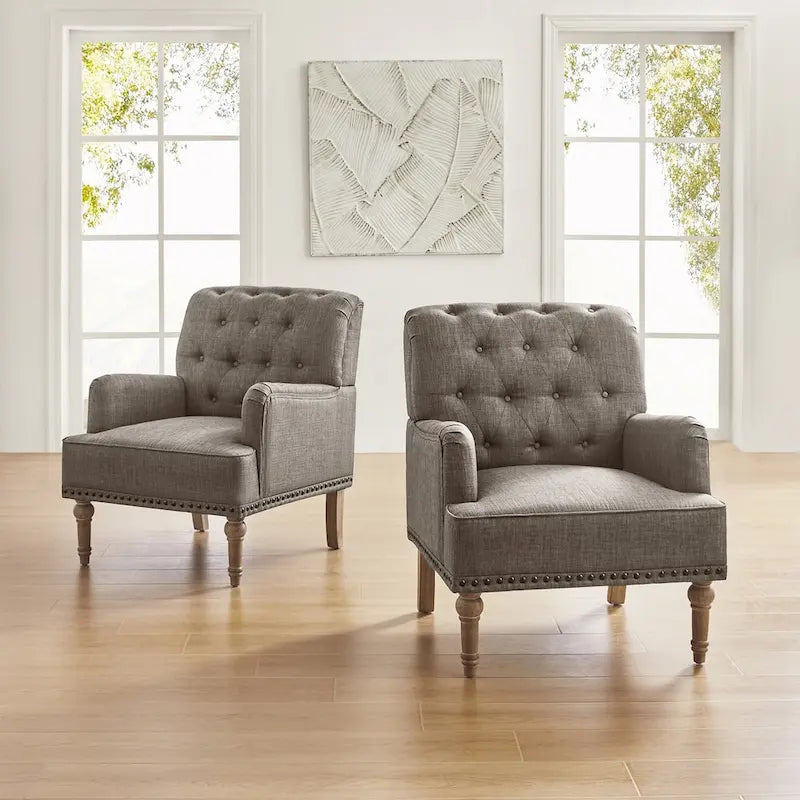 Fauteuil d'appoint rembourré traditionnel avec dossier capitonné