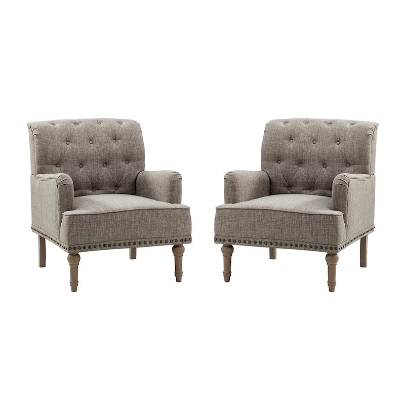 Fauteuil d'appoint rembourré traditionnel avec dossier capitonné