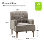 Fauteuil d'appoint rembourré traditionnel avec dossier capitonné