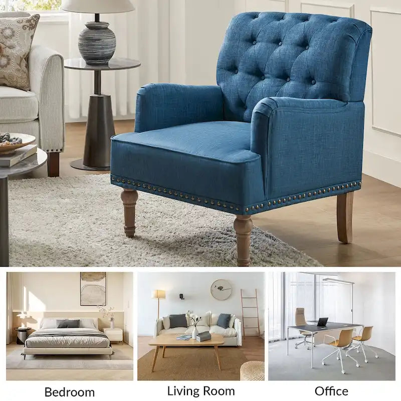 Fauteuil d'appoint rembourré traditionnel avec dossier capitonné