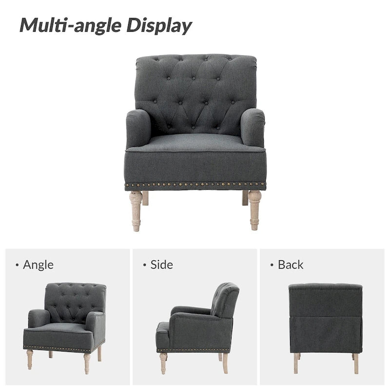 Fauteuil d'appoint rembourré traditionnel avec dossier capitonné
