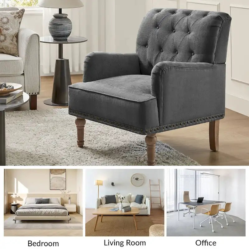 Fauteuil d'appoint rembourré traditionnel avec dossier capitonné