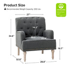 Fauteuil d'appoint rembourré traditionnel avec dossier capitonné