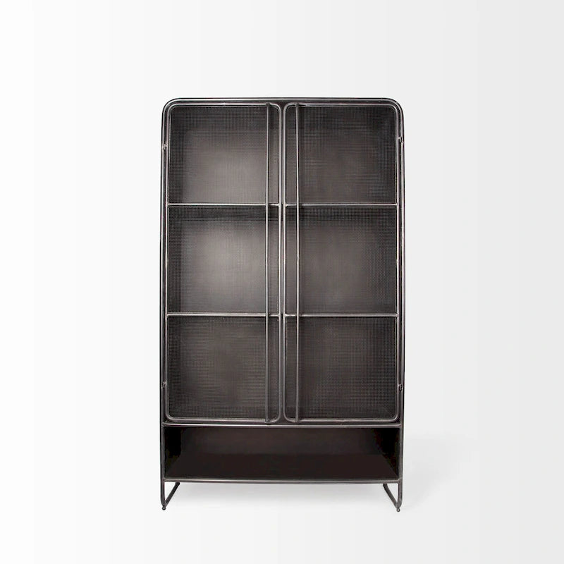 Vitrine en Métal Poli Brun Foncé avec Portes Grillagées
