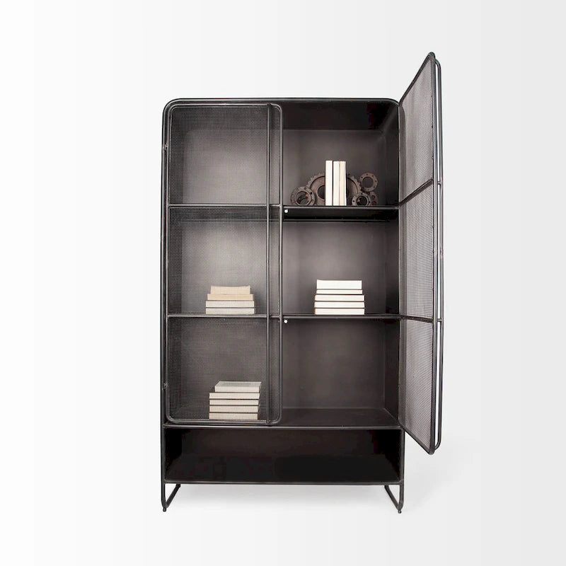 Vitrine en Métal Poli Brun Foncé avec Portes Grillagées