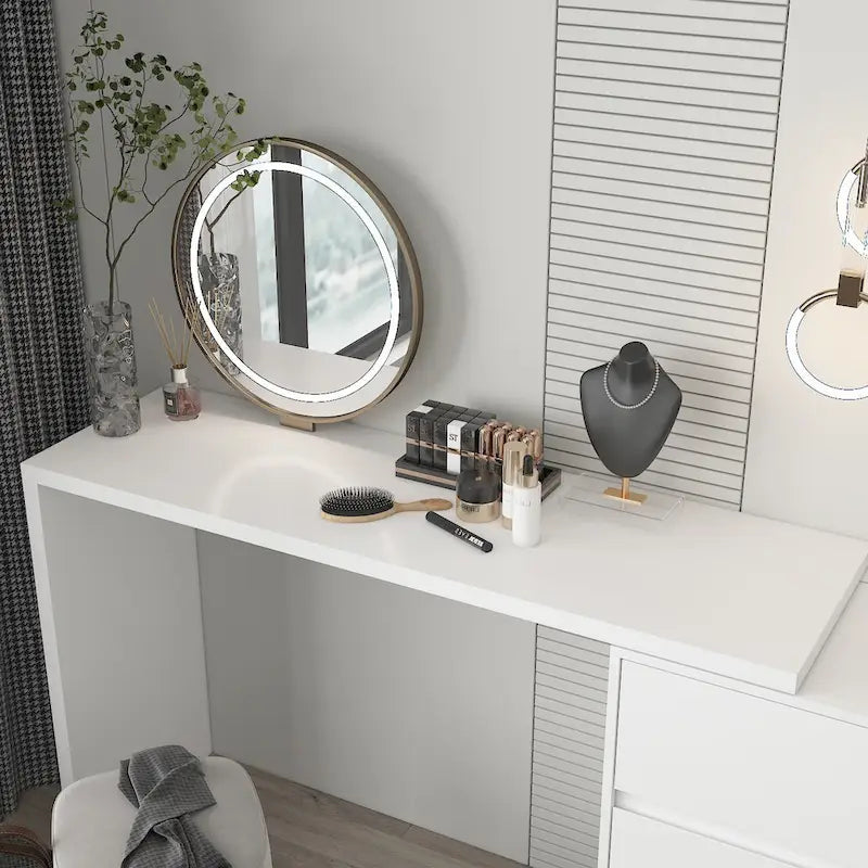 Coiffeuse et bureau rotatifs à domicile Commode à 6 tiroirs Meuble de maquillage