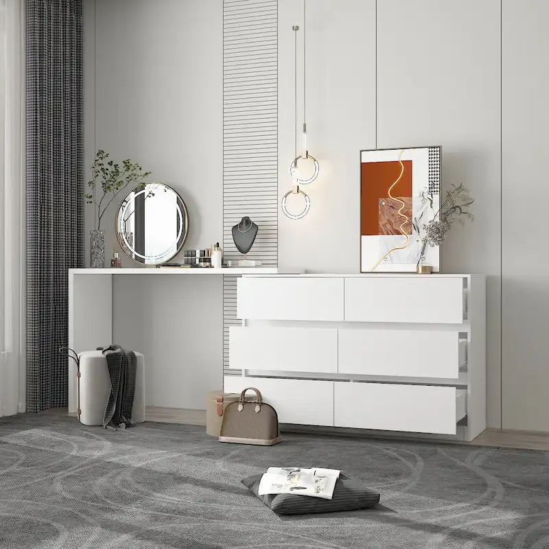 Coiffeuse et bureau rotatifs à domicile Commode à 6 tiroirs Meuble de maquillage